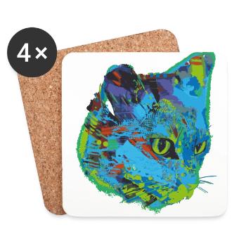 chat, chat, illustration, graffiti, chat, - Dessous de verre (lot de 4) - blanc - Devant
