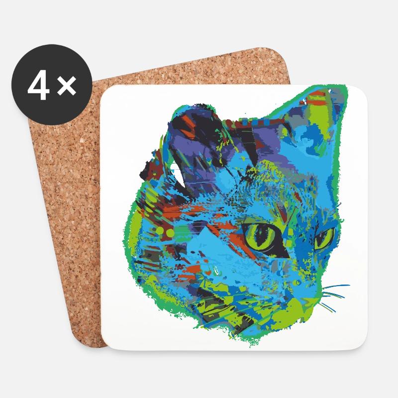 katze, katzenkopf, illustration, graffiti, cat, - Untersetzer (4er-Set) - Weiß