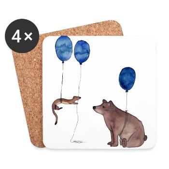 cute friendship animals & balloons - Coasters (set of 4) - white - Front