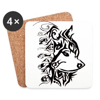 loup Tribal - Dessous de verre (lot de 4) - blanc - Devant