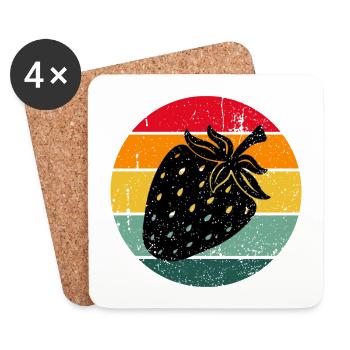 Vintage Retro Strawberry Fruit Fruit Strawberries - Coasters (set of 4) - white - Front