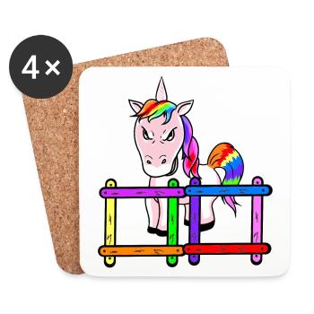 Für Kinder grimmiges Einhorn Emotion Gefühle Wut - Untersetzer (4er-Set) - Weiß - Vorne