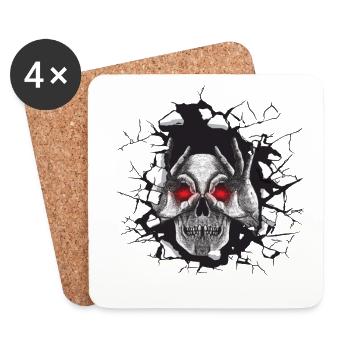 Skull Design, Skull peeps through wall hole see you - Coasters (set of 4) - white - Front