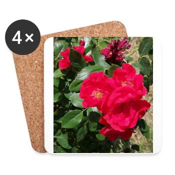 roses rouge avec ses feuilles - Dessous de verre (lot de 4) - blanc - Devant
