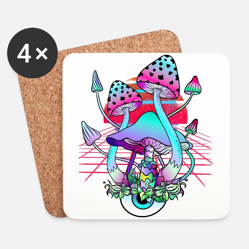 Psychedelic Mushrooms - Retro Wave Sunset - Coasters (set of 4) - white
