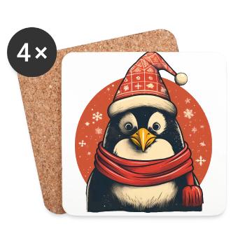 Süßer kuscheliger Winter Pinguin mit Mütze - Untersetzer (4er-Set) - Weiß - Vorne