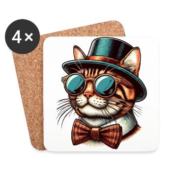 Cool Retro Bengal Cat - Coasters (set of 4) - white - Front