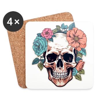 Crâne humain et fleurs 1 - Dessous de verre (lot de 4) - blanc - Devant