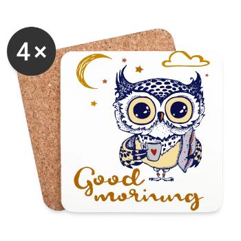 good morning, owl - Coasters (set of 4) - white - Front