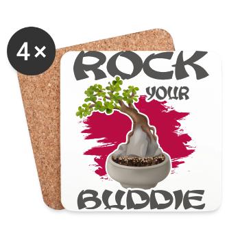 Bonsai Bonsaibaum "Bonsai on the Rock" - Untersetzer (4er-Set) - Weiß - Vorne