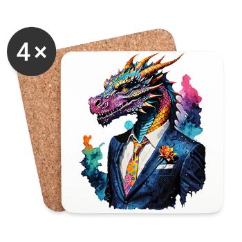 Dragon en costume - Dessous de verre (lot de 4) - blanc - Devant