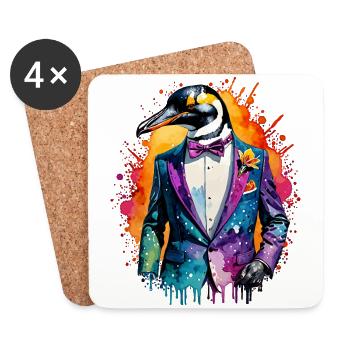 Pinguin im Anzug - Untersetzer (4er-Set) - Weiß - Vorne