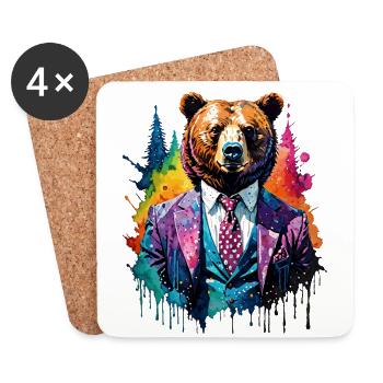 Ours en costume - Dessous de verre (lot de 4) - blanc - Devant