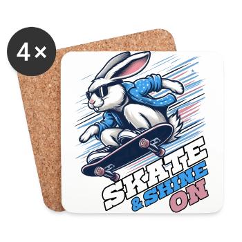 SKATE & SHINE ON, UN LAPIN SUR UN SKATEBOARD - Dessous de verre (lot de 4) - blanc - Devant