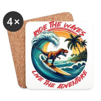 Dino Surfer Adventure: Reite mit T-Rex auf den Wellen - Untersetzer (4er-Set) - Weiß - Vorne