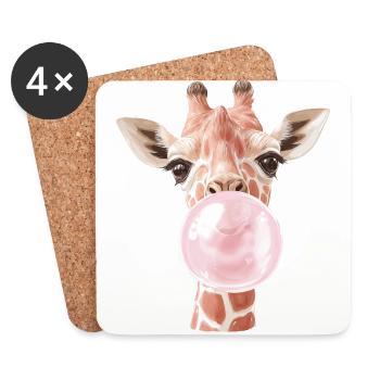 Lustige Giraffe Kaugummi Blase - Untersetzer (4er-Set) - Weiß - Vorne