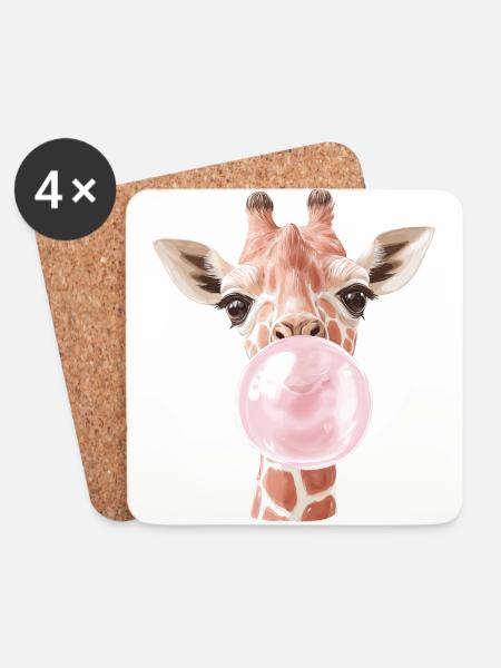 Lustige Giraffe Kaugummi Blase - Untersetzer (4er-Set) - Weiß