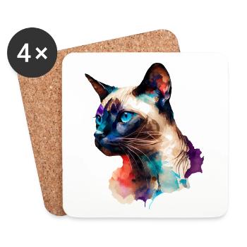 Multi-colored portrait of a Siamese cat Watercolor - Coasters (set of 4) - white - Front