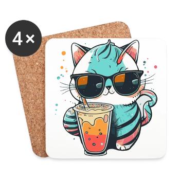 Le chat le plus cool de la plage - Dessous de verre (lot de 4) - blanc - Devant