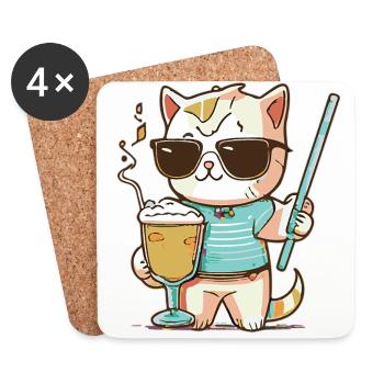 Eine Katze mit einem Cocktail in der Pfote - Untersetzer (4er-Set) - Weiß - Vorne