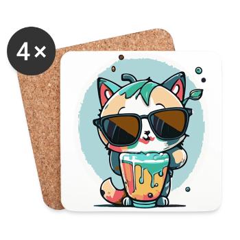 Chat cool avec des lunettes de soleil - Dessous de verre (lot de 4) - blanc - Devant