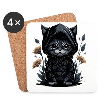 Partez à l’aventure avec le chat ninja - Dessous de verre (lot de 4) - blanc - Devant