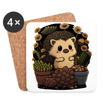 Petit hérisson, pot de fleur, cactus, fleurs, jardin - Dessous de verre (lot de 4) - blanc - Devant