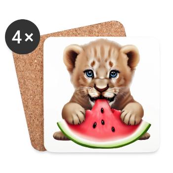 Un bébé lion mange de la pastèque - Dessous de verre (lot de 4) - blanc - Devant
