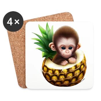 Kleiner Affe in einer Ananas - Untersetzer (4er-Set) - Weiß - Vorne