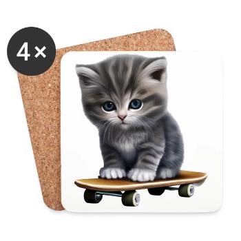 Chaton skateboard - Dessous de verre (lot de 4) - blanc - Devant