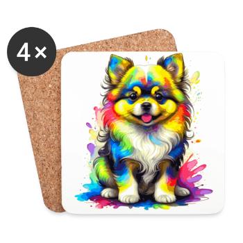 Chiot Poméranie – Arc-en-ciel - Dessous de verre (lot de 4) - blanc - Devant