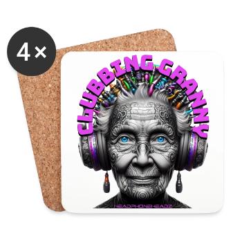 CLUBBING GRANNY - Cool Grandmother with Headphones - Coasters (set of 4) - white - Front