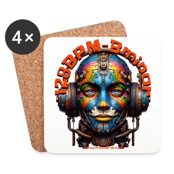 128BPM B minor - Cool Cyborg with Headphones! - Coasters (set of 4) - white - Front