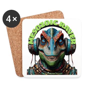 MESOZOIC RAVER - Cool T-Rex with Headphones! - Coasters (set of 4) - white - Front