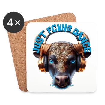 JUST FCKNG DANCE - Cool Cow with Headphones! - Coasters (set of 4) - white - Front