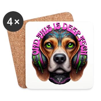 OMD THIS IS DEEP TECH -Cute Beagle with Headphones - Coasters (set of 4) - white - Front