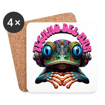 TECHNO DEL MAR - Cute Frog with Headphones! - Coasters (set of 4) - white - Front