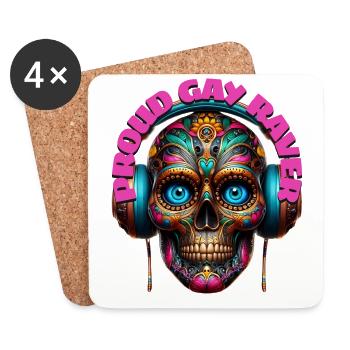 PROUD GAY RAVER - Cool Skull with Headphones! - Coasters (set of 4) - white - Front