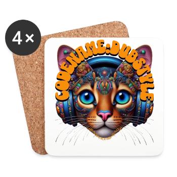 CODENAME:DUBSTYLE - Abyssinian Cat with Headphones - Coasters (set of 4) - white - Front