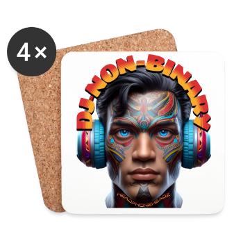 DJ NON-BINARY - Cool Human with Headphones! - Coasters (set of 4) - white - Front