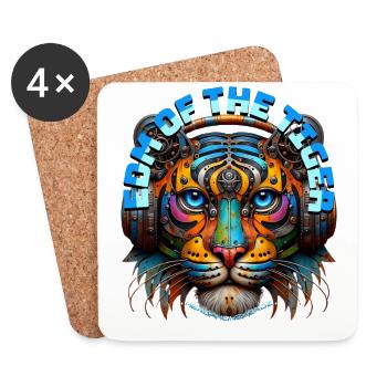EDM OF THE TIGER - Cool Big Cat with Headphones! - Coasters (set of 4) - white - Front