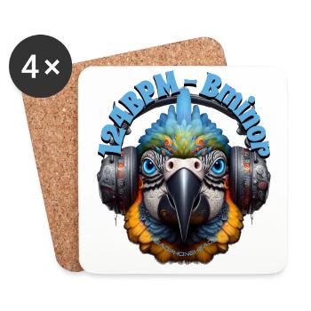 124BPM Bminor - Cute Parrot with Headphones! - Coasters (set of 4) - white - Front