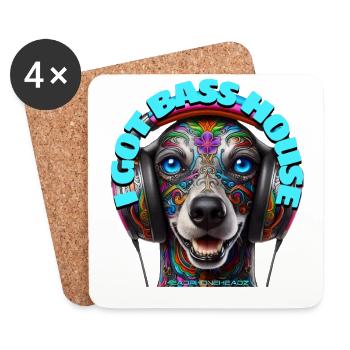 I GOT BASS HOUSE - Cute Poodle with Headphones! - Coasters (set of 4) - white - Front