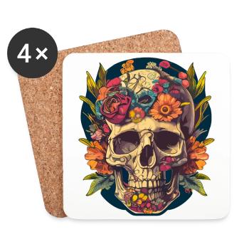 Crâne humain et fleurs 23 - Dessous de verre (lot de 4) - blanc - Devant