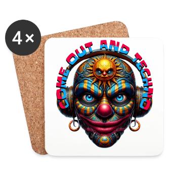 COME OUT AND TECHNO - Cool Clown with Headphones! - Coasters (set of 4) - white - Front
