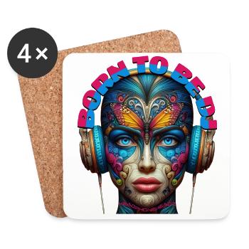 BORN TO BE DJ - Cool Woman with Headphones! - Coasters (set of 4) - white - Front