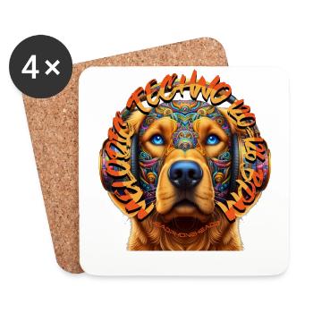 MELODIC TECHNO - Golden Retriever with Headphones! - Coasters (set of 4) - white - Front