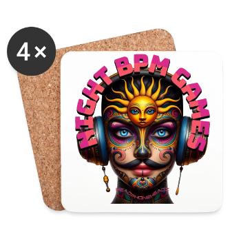 NIGHT BPM GAMES - Cool Human with Headphones! - Coasters (set of 4) - white - Front