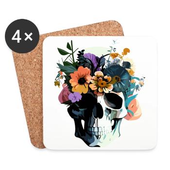 Crâne humain et fleurs 38 - Dessous de verre (lot de 4) - blanc - Devant