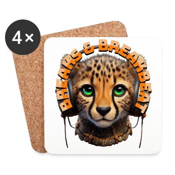 BREAKS & BREAKBEAT - Cute Cheetah with Headphones! - Coasters (set of 4) - white - Front